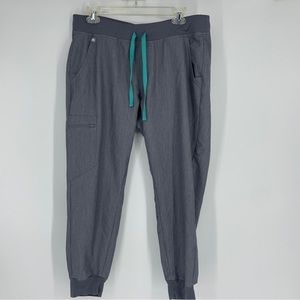Figs Women's Gray Jogger Track Pants with Teal Drawstring